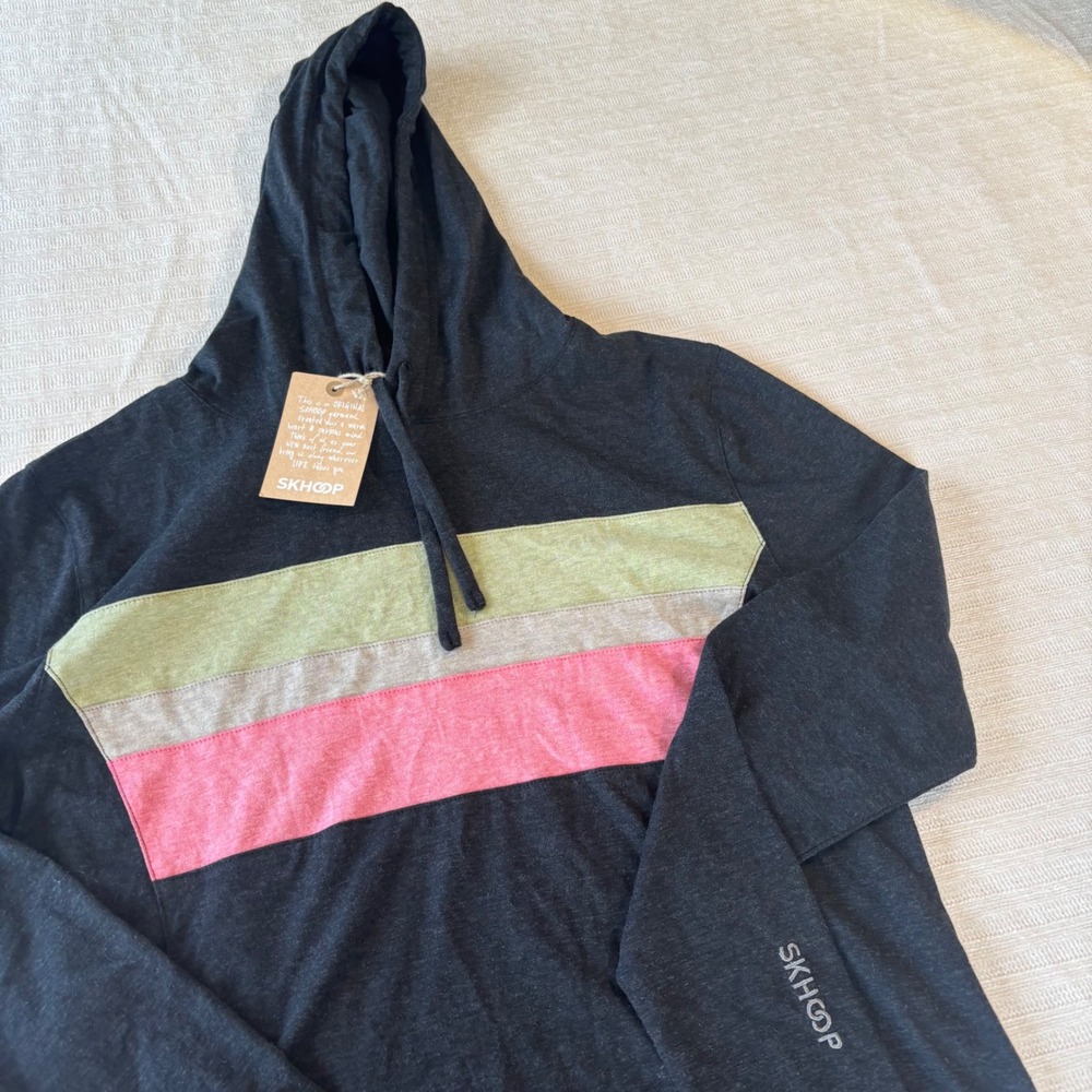 SKHOOP Elisa Hoodie Black Melange Multi Stripe Long Sleeve Top NWT XS‎